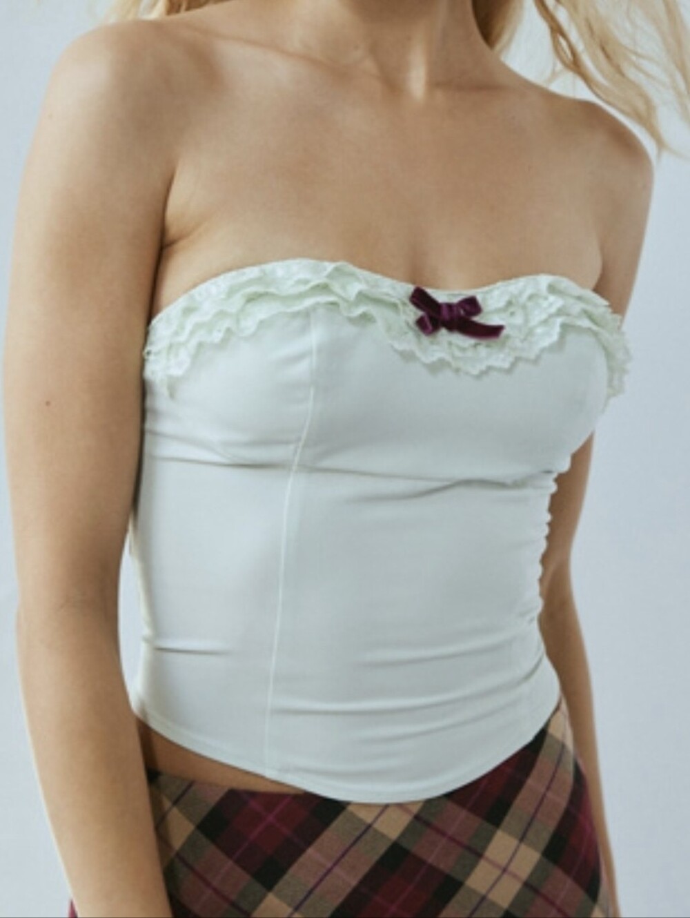Kimchi Blue Sweetheart Mint Green Lace Ruffle Tube Top